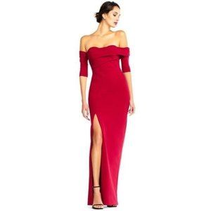 Aidan Mattox Ruby Red Off Shoulder Gown Slit 14